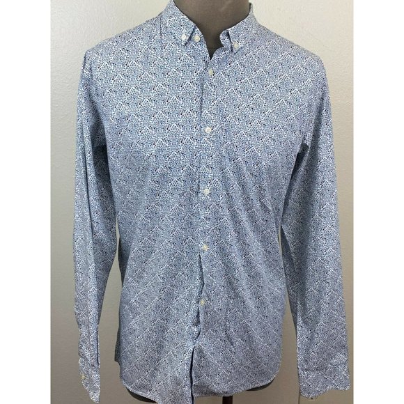 Knowledge Cotton Apparel Men's Shirt Blue Print - Picture 2 of 8